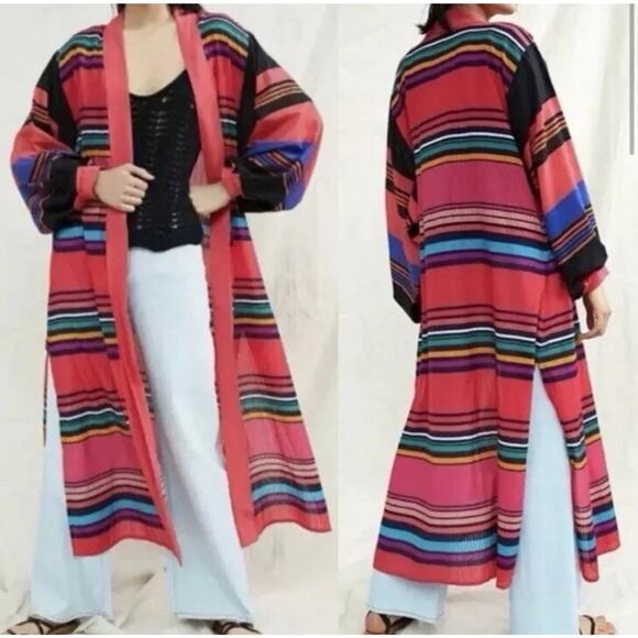 Anthropologie Conditions Apply Striped Cover-Up Kimono One Size Boho Beach M11 - Picture 2 of 7